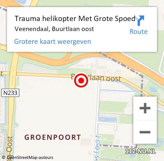 Locatie op kaart van de 112 melding: Trauma helikopter Met Grote Spoed Naar Veenendaal, Buurtlaan oost op 16 april 2024 08:06