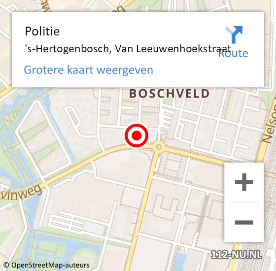 Locatie op kaart van de 112 melding: Politie 's-Hertogenbosch, Van Leeuwenhoekstraat op 16 april 2024 08:21
