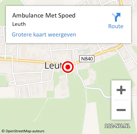 Locatie op kaart van de 112 melding: Ambulance Met Spoed Naar Leuth op 16 april 2024 08:26