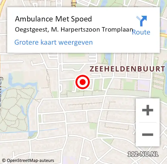 Locatie op kaart van de 112 melding: Ambulance Met Spoed Naar Oegstgeest, M. Harpertszoon Tromplaan op 16 april 2024 08:32