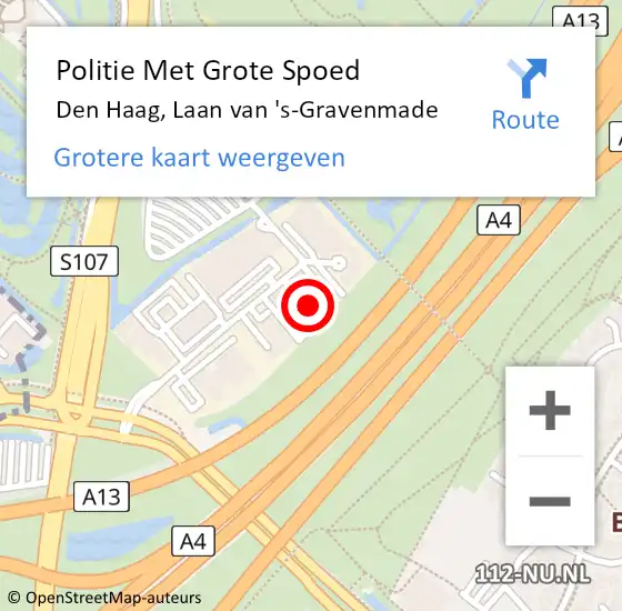 Locatie op kaart van de 112 melding: Politie Met Grote Spoed Naar Den Haag, Laan van 's-Gravenmade op 16 april 2024 08:41