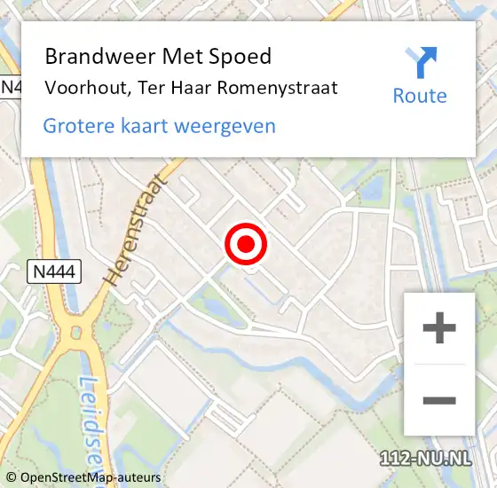 Locatie op kaart van de 112 melding: Brandweer Met Spoed Naar Voorhout, Ter Haar Romenystraat op 16 april 2024 08:44