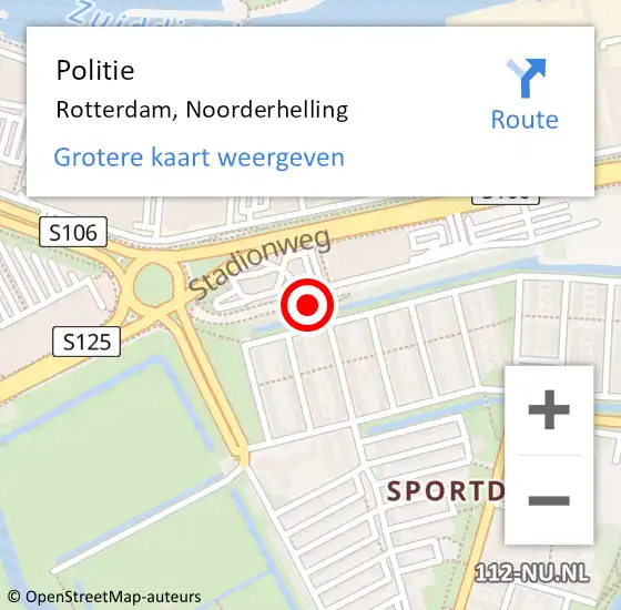 Locatie op kaart van de 112 melding: Politie Rotterdam, Noorderhelling op 16 april 2024 08:55