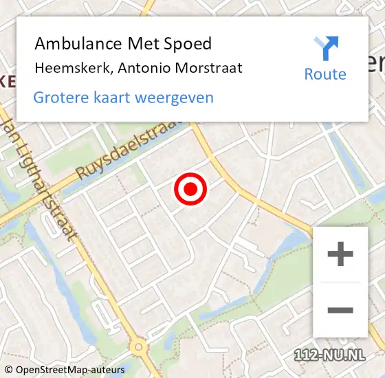 Locatie op kaart van de 112 melding: Ambulance Met Spoed Naar Heemskerk, Antonio Morstraat op 16 april 2024 09:26