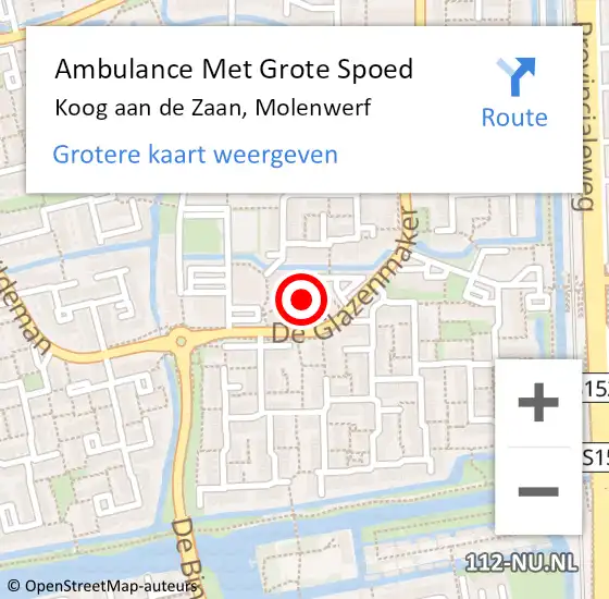 Locatie op kaart van de 112 melding: Ambulance Met Grote Spoed Naar Koog aan de Zaan, Molenwerf op 16 april 2024 09:51