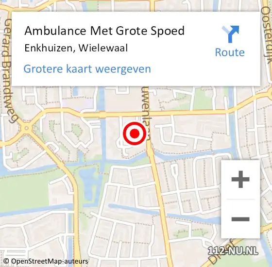 Locatie op kaart van de 112 melding: Ambulance Met Grote Spoed Naar Enkhuizen, Wielewaal op 16 april 2024 09:58
