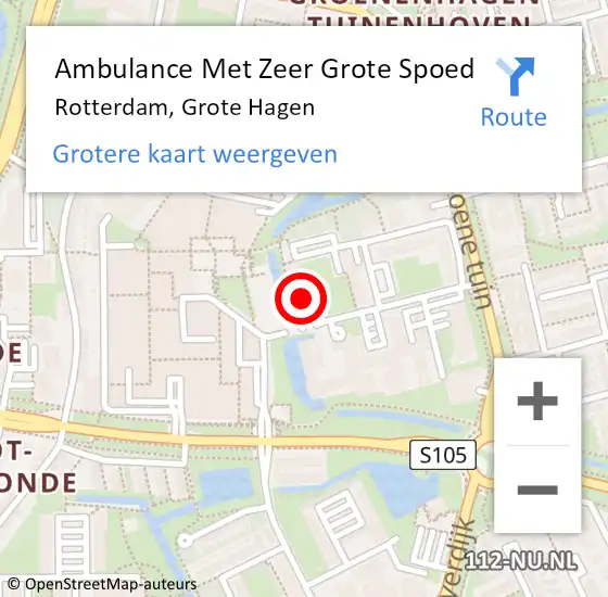 Locatie op kaart van de 112 melding: Ambulance Met Zeer Grote Spoed Naar Rotterdam, Grote Hagen op 16 april 2024 10:01