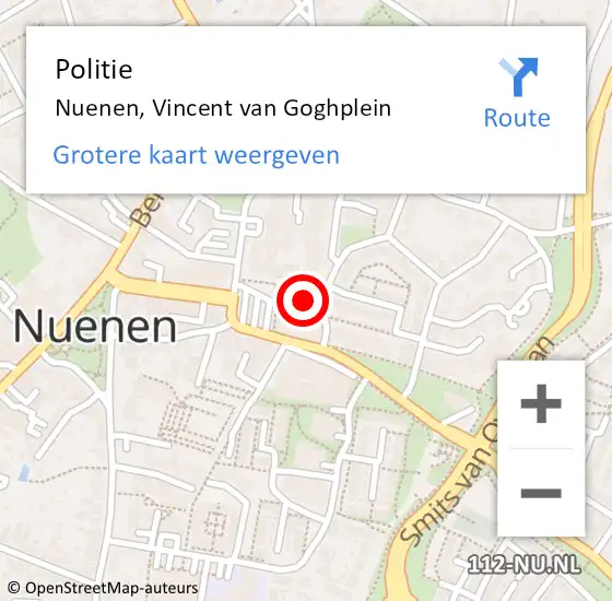 Locatie op kaart van de 112 melding: Politie Nuenen, Vincent van Goghplein op 16 april 2024 10:02