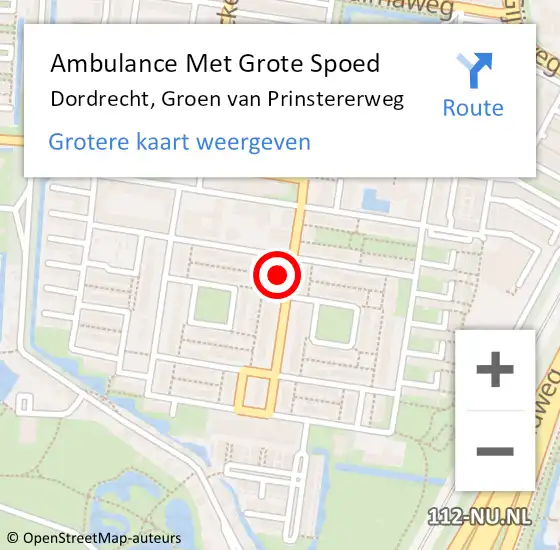 Locatie op kaart van de 112 melding: Ambulance Met Grote Spoed Naar Dordrecht, Groen van Prinstererweg op 16 april 2024 10:05