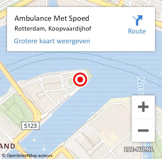 Locatie op kaart van de 112 melding: Ambulance Met Spoed Naar Rotterdam, Koopvaardijhof op 16 april 2024 10:08