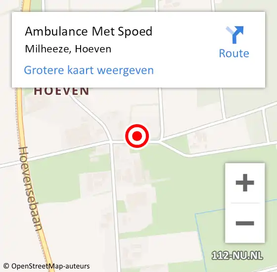 Locatie op kaart van de 112 melding: Ambulance Met Spoed Naar Milheeze, Hoeven op 16 april 2024 10:19