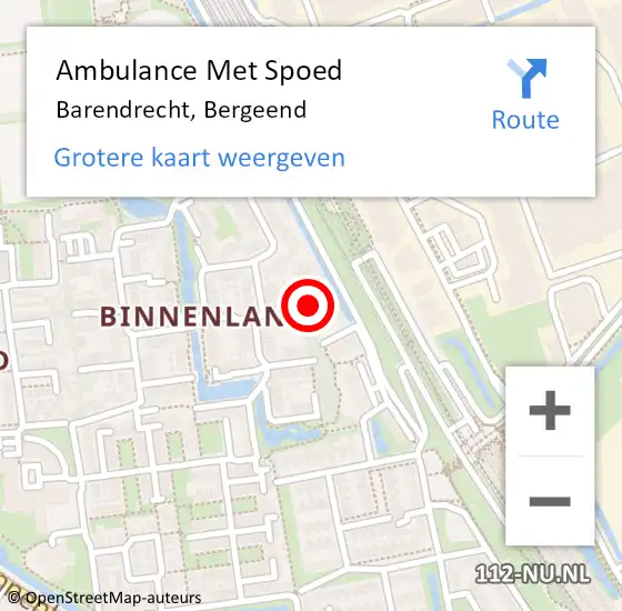 Locatie op kaart van de 112 melding: Ambulance Met Spoed Naar Barendrecht, Bergeend op 16 april 2024 10:22