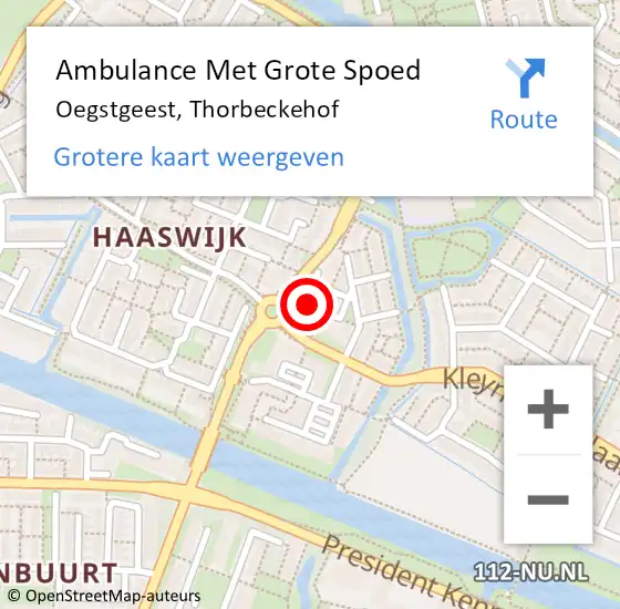 Locatie op kaart van de 112 melding: Ambulance Met Grote Spoed Naar Oegstgeest, Thorbeckehof op 16 april 2024 10:44
