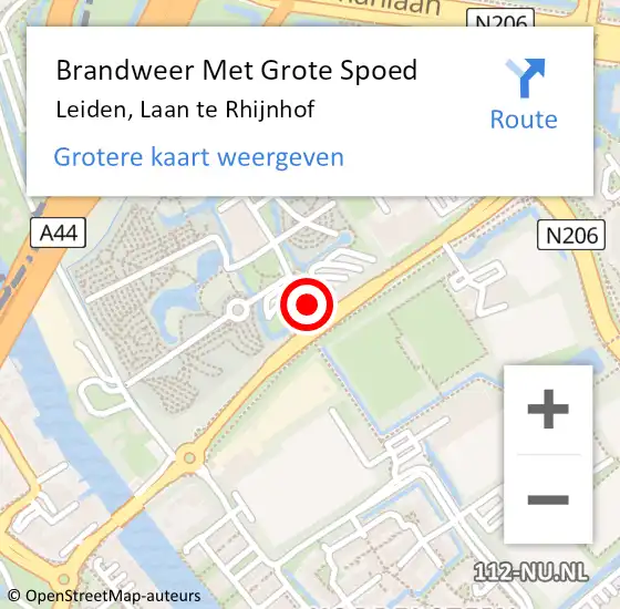Locatie op kaart van de 112 melding: Brandweer Met Grote Spoed Naar Leiden, Laan te Rhijnhof op 16 april 2024 10:46