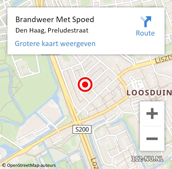 Locatie op kaart van de 112 melding: Brandweer Met Spoed Naar Den Haag, Preludestraat op 16 april 2024 10:57