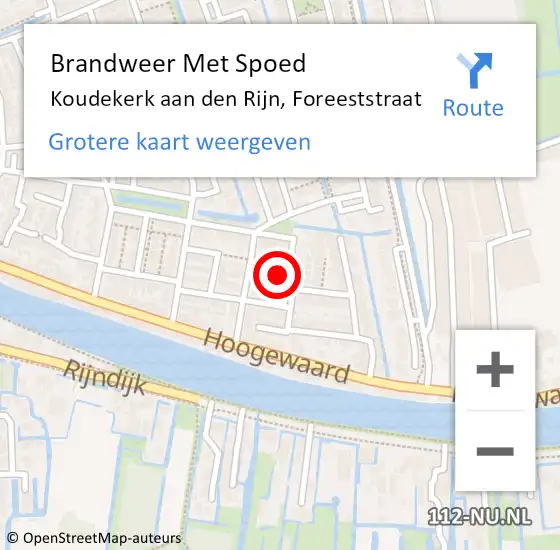 Locatie op kaart van de 112 melding: Brandweer Met Spoed Naar Koudekerk aan den Rijn, Foreeststraat op 16 april 2024 11:36