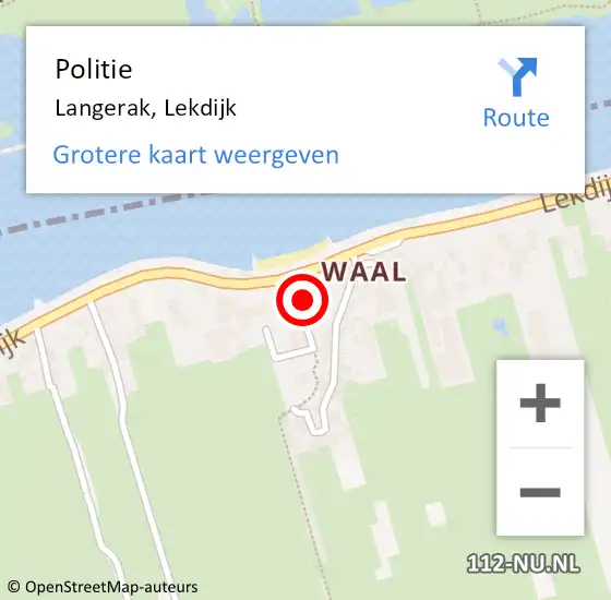 Locatie op kaart van de 112 melding: Politie Langerak, Lekdijk op 16 april 2024 11:47