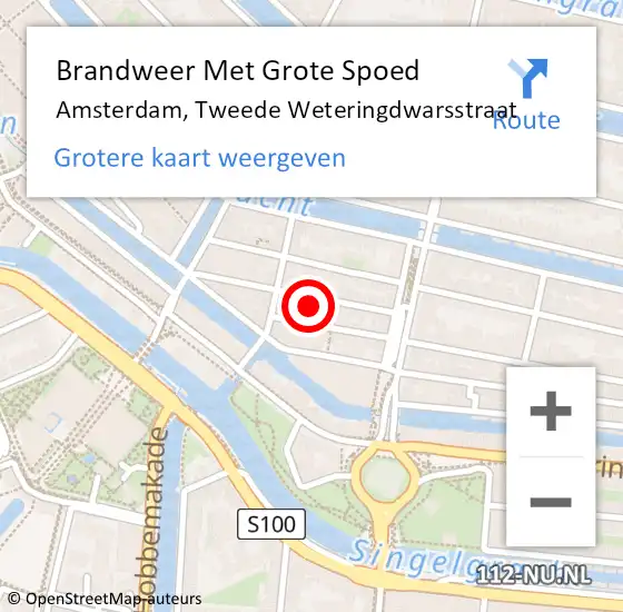 Locatie op kaart van de 112 melding: Brandweer Met Grote Spoed Naar Amsterdam, Tweede Weteringdwarsstraat op 16 april 2024 11:58