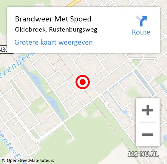 Locatie op kaart van de 112 melding: Brandweer Met Spoed Naar Oldebroek, Rustenburgsweg op 16 april 2024 12:22