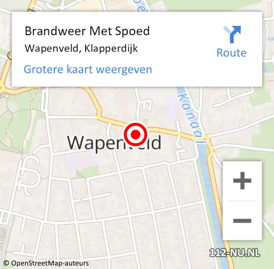 Locatie op kaart van de 112 melding: Brandweer Met Spoed Naar Wapenveld, Klapperdijk op 16 april 2024 12:31
