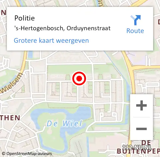Locatie op kaart van de 112 melding: Politie 's-Hertogenbosch, Orduynenstraat op 16 april 2024 12:35