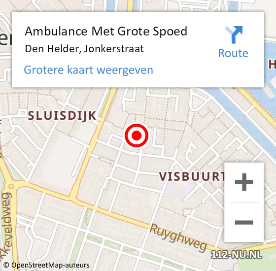 Locatie op kaart van de 112 melding: Ambulance Met Grote Spoed Naar Den Helder, Jonkerstraat op 16 april 2024 12:37