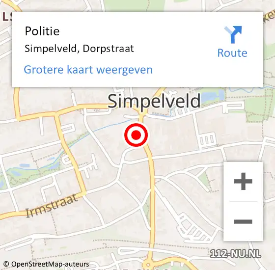 Locatie op kaart van de 112 melding: Politie Simpelveld, Dorpstraat op 16 april 2024 12:48