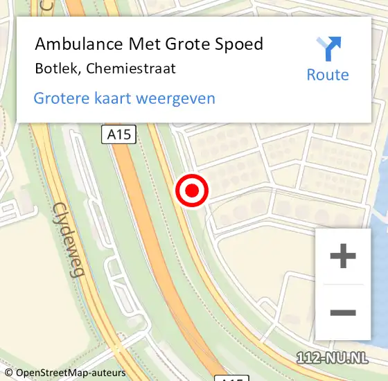 Locatie op kaart van de 112 melding: Ambulance Met Grote Spoed Naar Botlek, Chemiestraat op 16 april 2024 13:40