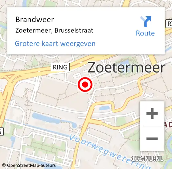 Locatie op kaart van de 112 melding: Brandweer Zoetermeer, Brusselstraat op 16 april 2024 13:41
