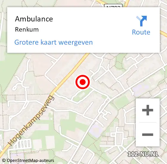 Locatie op kaart van de 112 melding: Ambulance Renkum op 16 april 2024 14:19