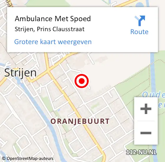 Locatie op kaart van de 112 melding: Ambulance Met Spoed Naar Strijen, Prins Clausstraat op 16 april 2024 14:19