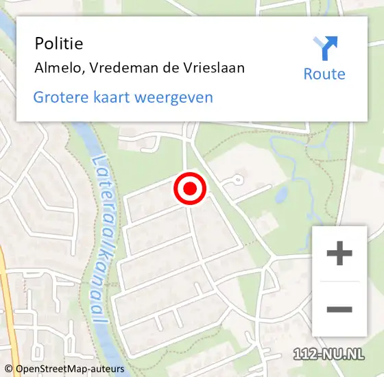 Locatie op kaart van de 112 melding: Politie Almelo, Vredeman de Vrieslaan op 16 april 2024 14:21