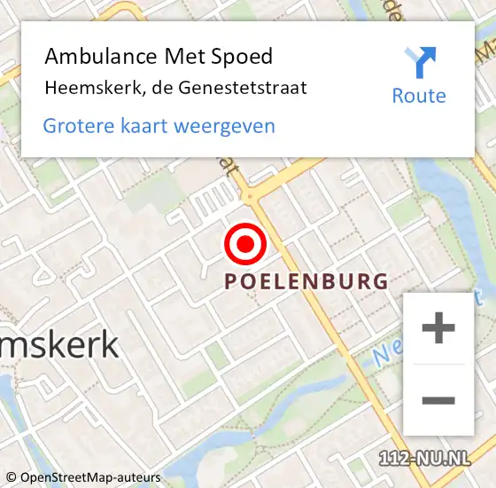 Locatie op kaart van de 112 melding: Ambulance Met Spoed Naar Heemskerk, de Genestetstraat op 16 april 2024 14:27
