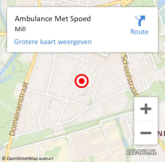 Locatie op kaart van de 112 melding: Ambulance Met Spoed Naar Mill op 16 april 2024 14:43