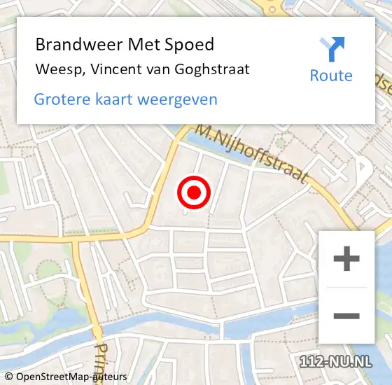 Locatie op kaart van de 112 melding: Brandweer Met Spoed Naar Weesp, Vincent van Goghstraat op 16 april 2024 15:05