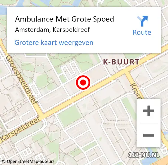 Locatie op kaart van de 112 melding: Ambulance Met Grote Spoed Naar Amsterdam, Karspeldreef op 16 april 2024 15:07