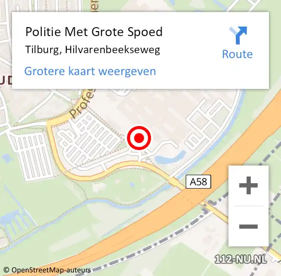 Locatie op kaart van de 112 melding: Politie Met Grote Spoed Naar Tilburg, Hilvarenbeekseweg op 16 april 2024 15:10