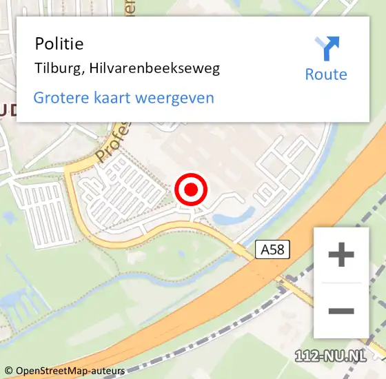 Locatie op kaart van de 112 melding: Politie Tilburg, Hilvarenbeekseweg op 16 april 2024 15:10