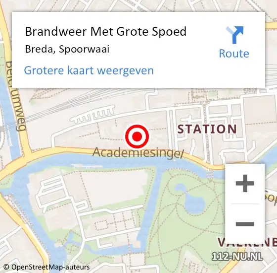Locatie op kaart van de 112 melding: Brandweer Met Grote Spoed Naar Breda, Spoorwaai op 16 april 2024 15:11
