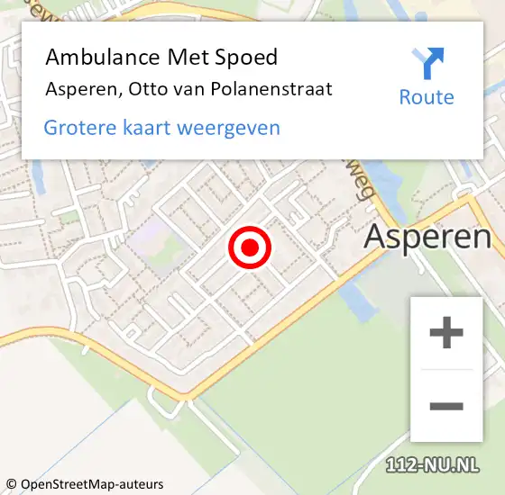 Locatie op kaart van de 112 melding: Ambulance Met Spoed Naar Asperen, Otto van Polanenstraat op 16 april 2024 15:17