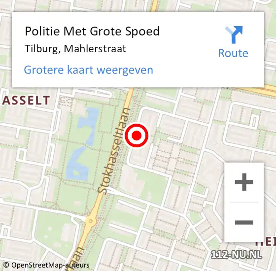 Locatie op kaart van de 112 melding: Politie Met Grote Spoed Naar Tilburg, Mahlerstraat op 16 april 2024 15:25