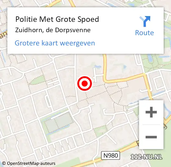 Locatie op kaart van de 112 melding: Politie Met Grote Spoed Naar Zuidhorn, de Dorpsvenne op 16 april 2024 15:28
