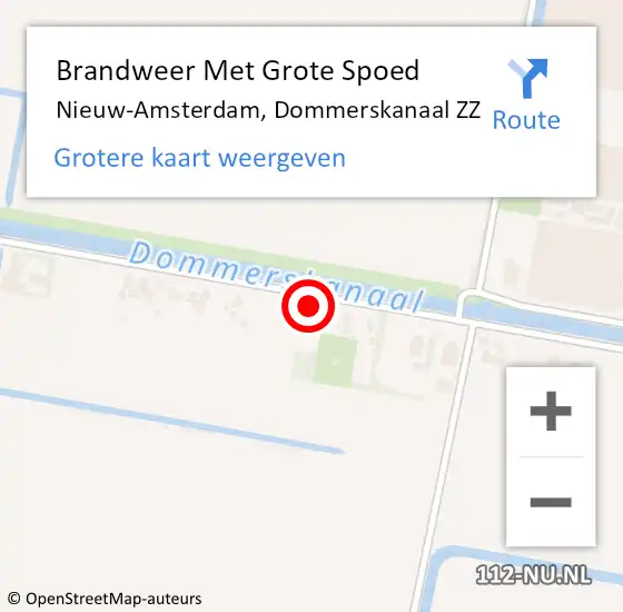 Locatie op kaart van de 112 melding: Brandweer Met Grote Spoed Naar Nieuw-Amsterdam, Dommerskanaal ZZ op 16 april 2024 15:31