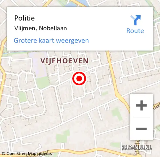 Locatie op kaart van de 112 melding: Politie Vlijmen, Nobellaan op 16 april 2024 15:43