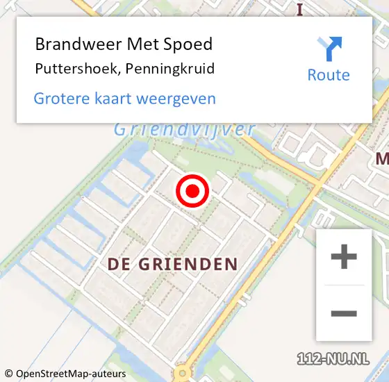 Locatie op kaart van de 112 melding: Brandweer Met Spoed Naar Puttershoek, Penningkruid op 16 april 2024 16:05