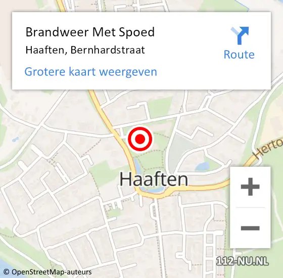 Locatie op kaart van de 112 melding: Brandweer Met Spoed Naar Haaften, Bernhardstraat op 16 april 2024 16:34