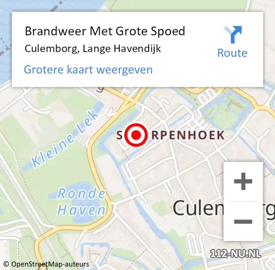 Locatie op kaart van de 112 melding: Brandweer Met Grote Spoed Naar Culemborg, Lange Havendijk op 16 april 2024 16:35