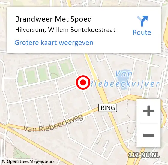 Locatie op kaart van de 112 melding: Brandweer Met Spoed Naar Hilversum, Willem Bontekoestraat op 16 april 2024 16:38
