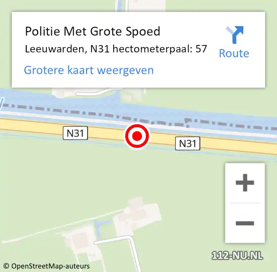 Locatie op kaart van de 112 melding: Politie Met Grote Spoed Naar Leeuwarden, N31 hectometerpaal: 57 op 16 april 2024 16:52