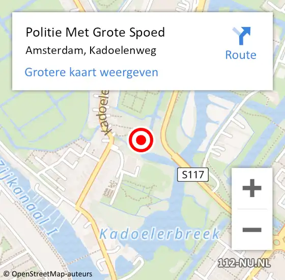 Locatie op kaart van de 112 melding: Politie Met Grote Spoed Naar Amsterdam, Kadoelenweg op 16 april 2024 17:17